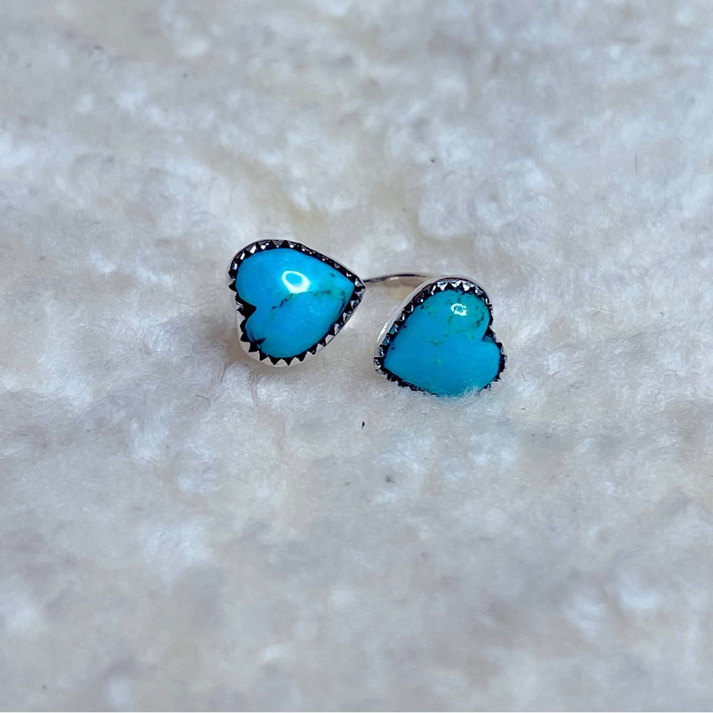 Sterling Silver Turquoise Heart Ring - Adjustable